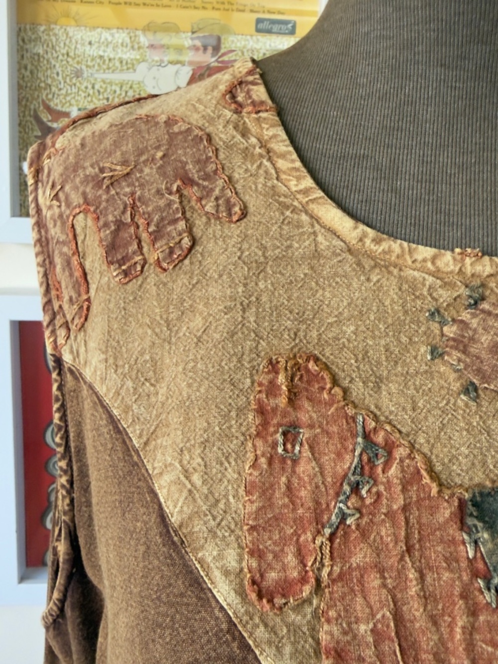 Vintage 90s Brown Boho Patchwork Tank | Festival | Earthy Cottagecore Indie - Picture 4 of 7